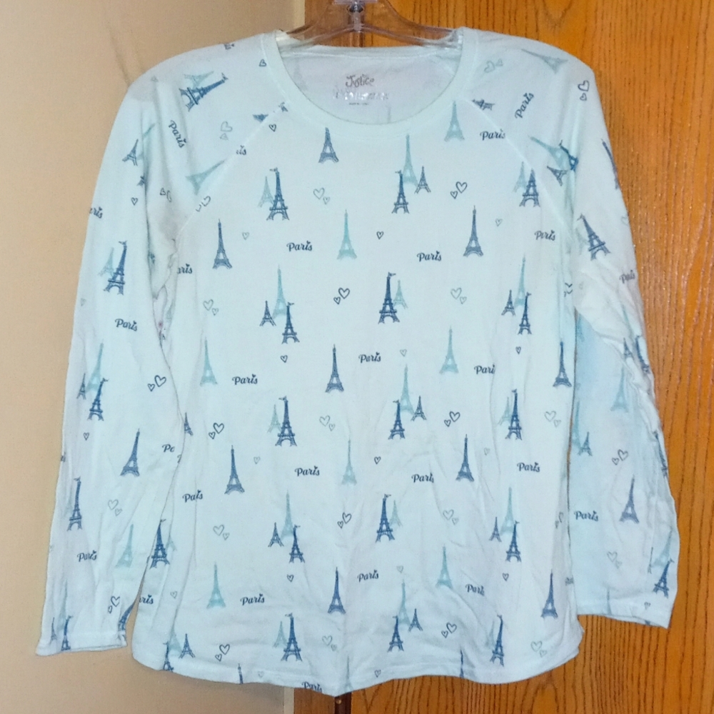 🗼Paris🗼theme "JUSTICE" long sleeve shirt Size: 18/20 **SEE PICS**